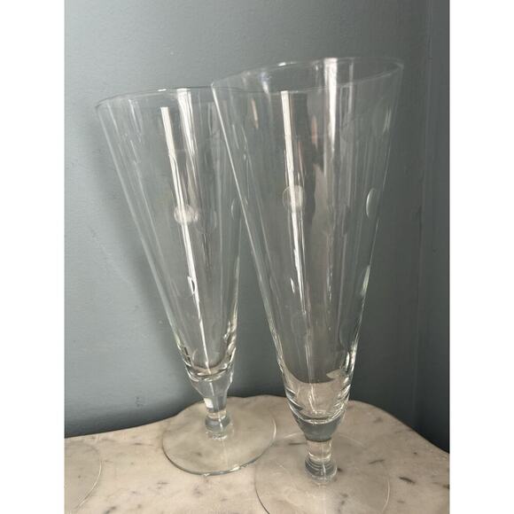 6 Hazel Arts Vintage Etched Polka Dot Champagne Glasses Pilsner Glass Coin - Picture 9 of 16